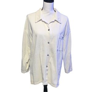 Mac Collection Cream Corduroy Button-Up Shirt Shacket Pocket Collared Slits